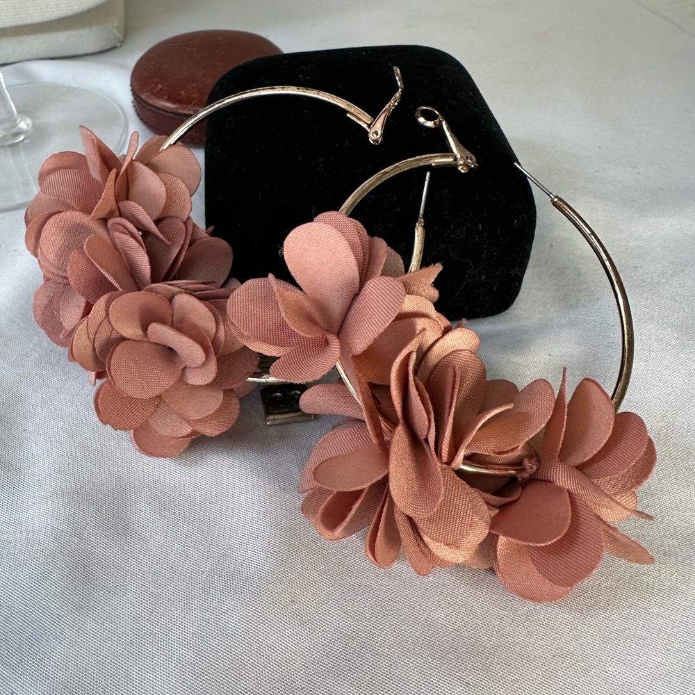 Large hoops with clusters of mauve fabric flowers